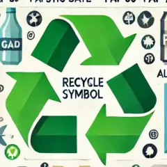 Ilustracja pokazuje znaki recyklingu i ich znaczenie. Widzimy butelki PET, puszki aluminiowe i papierowe, a także symbole recyklingu.