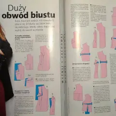 Instrukcja jak zrobić wykrój bluzki dla dużego obwodu biustu. Schematy pokazują, jak dopasować wykrój do sylwetki.