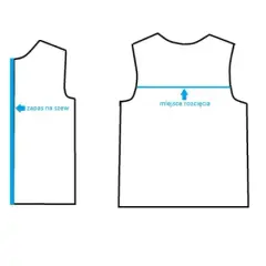 Schemat pokazuje, jak skrócić t-shirt: zaznacz miejsce cięcia, zapas na szew i złożenie materiału.