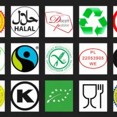 Symbole na opakowaniach i ich znaczenie: certyfikaty żywności, wegańskie, bezglutenowe, pochodzenia, recyklingu, Halal, Kosher, UE.