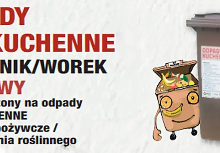 Brązowy pojemnik na odpady bio-kuchenne. Wrzucamy do bio resztki jedzenia i odpadki roślinne.