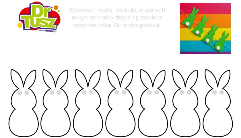 Szablon królika wielkanocnego do wycięcia i stworzenia girlandy.